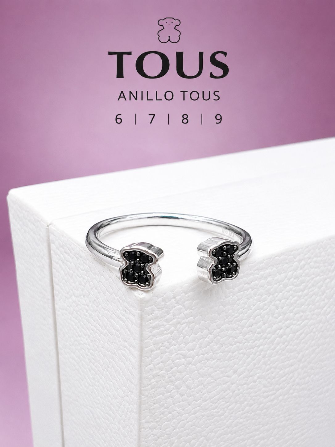 Anillo Tous Abierto con Oso y Piedras Negras AO0030