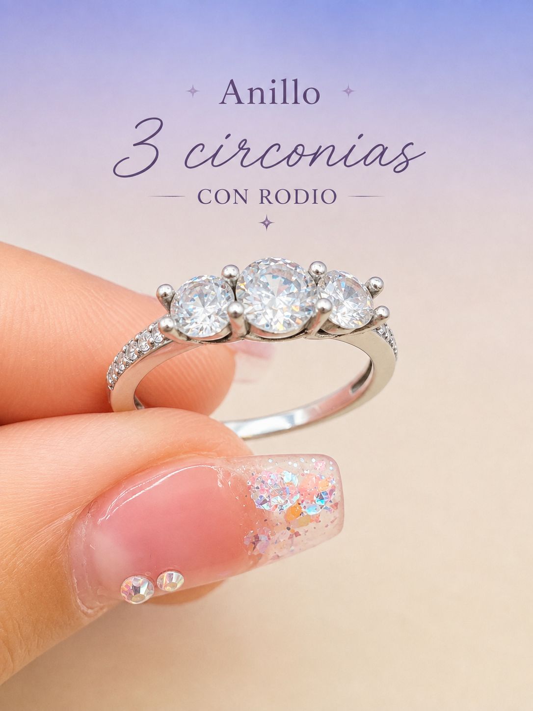 Anillo de 3 Circonias con rodio AO0006
