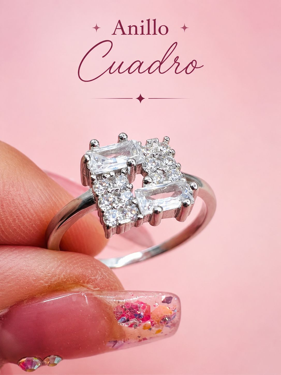 Anillo Cuadrado con Circonias Rectangulares AO0002