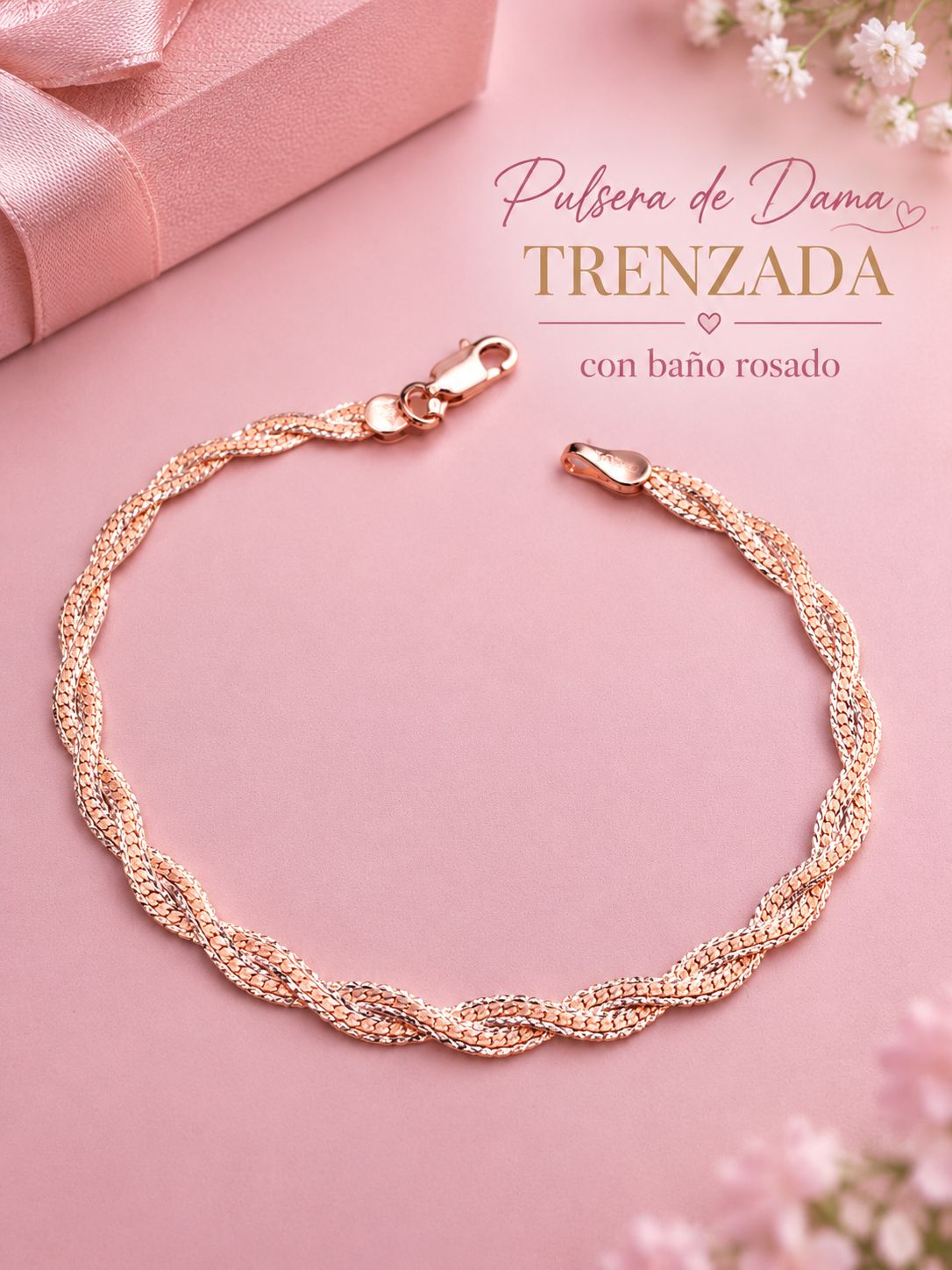 Pulsera Trenzada con Baño Rosado PVOO13