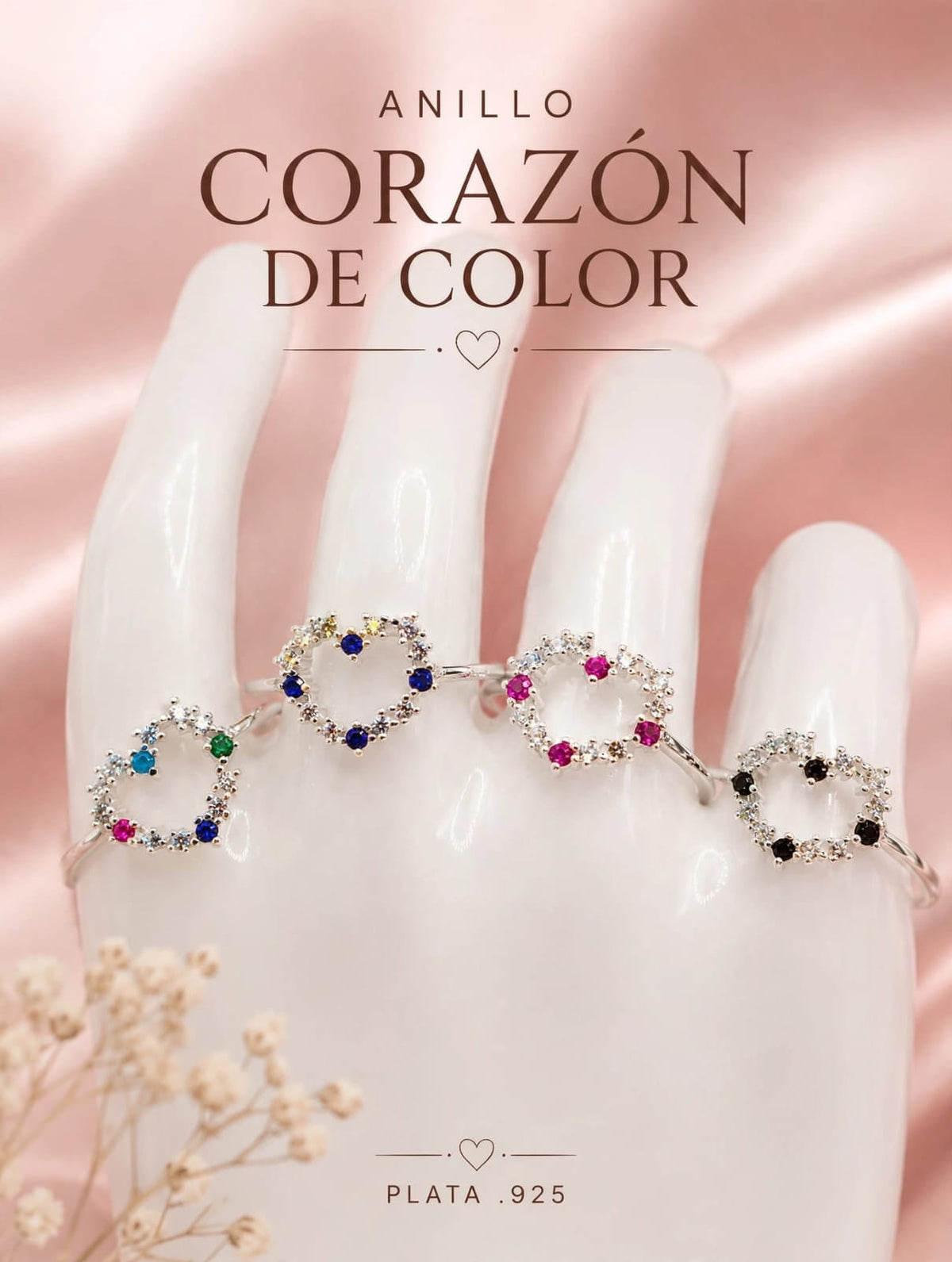 Anillo de corazón de colores AO0046