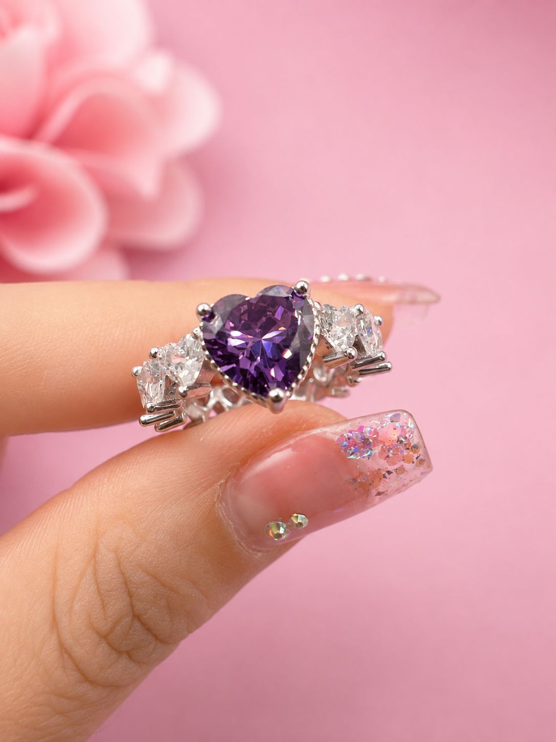 Anillo de Corazón con piedra elegante AO0063