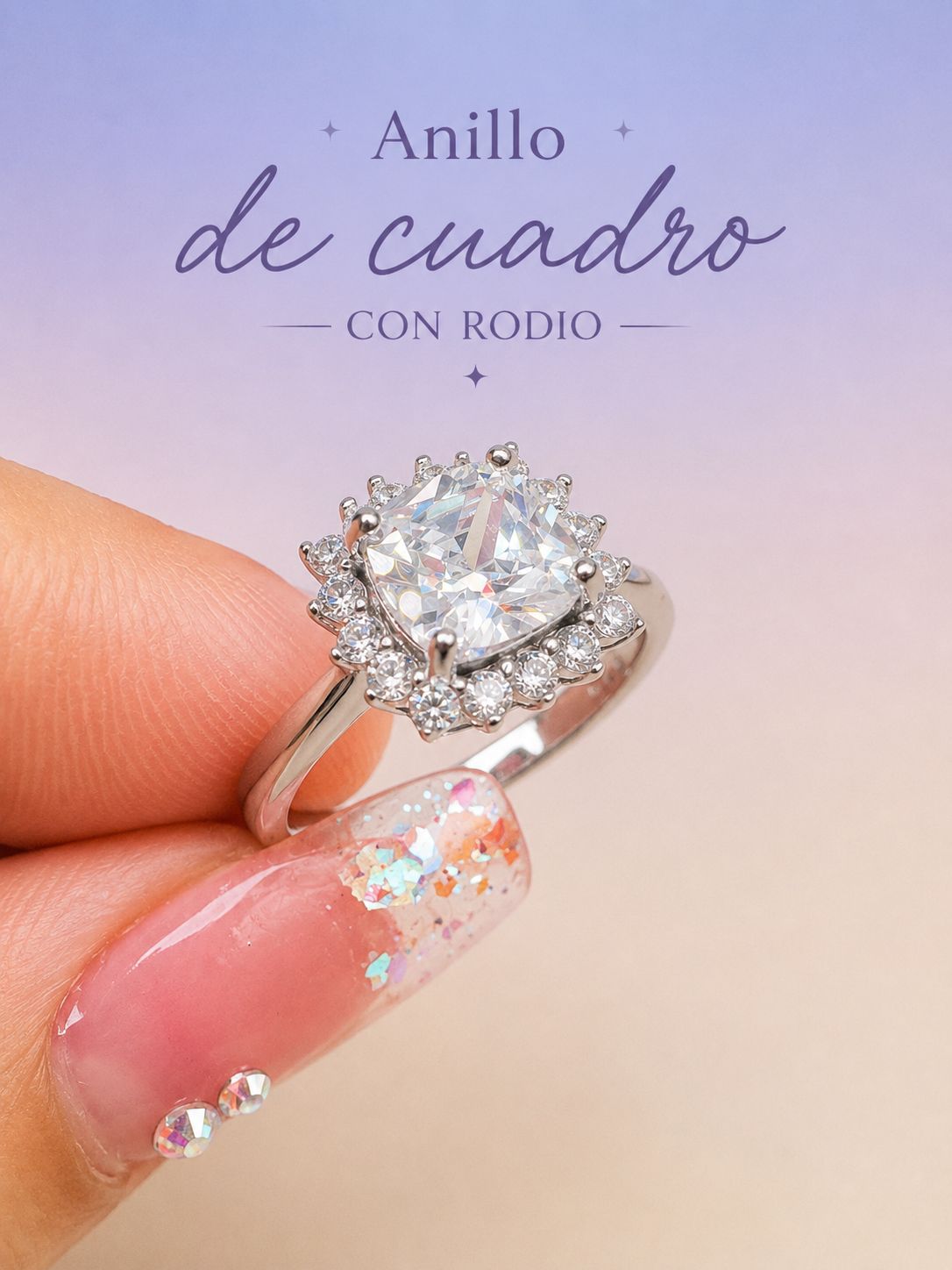 Anillo de Cuadro con Rodio AO0008