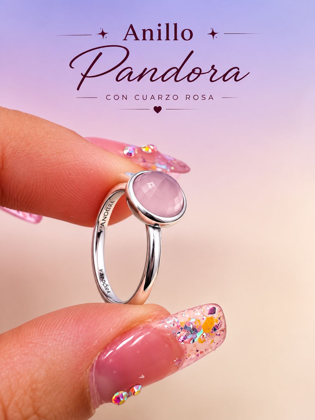 Anillo Pandora con Cuarzo Rosa AO0017