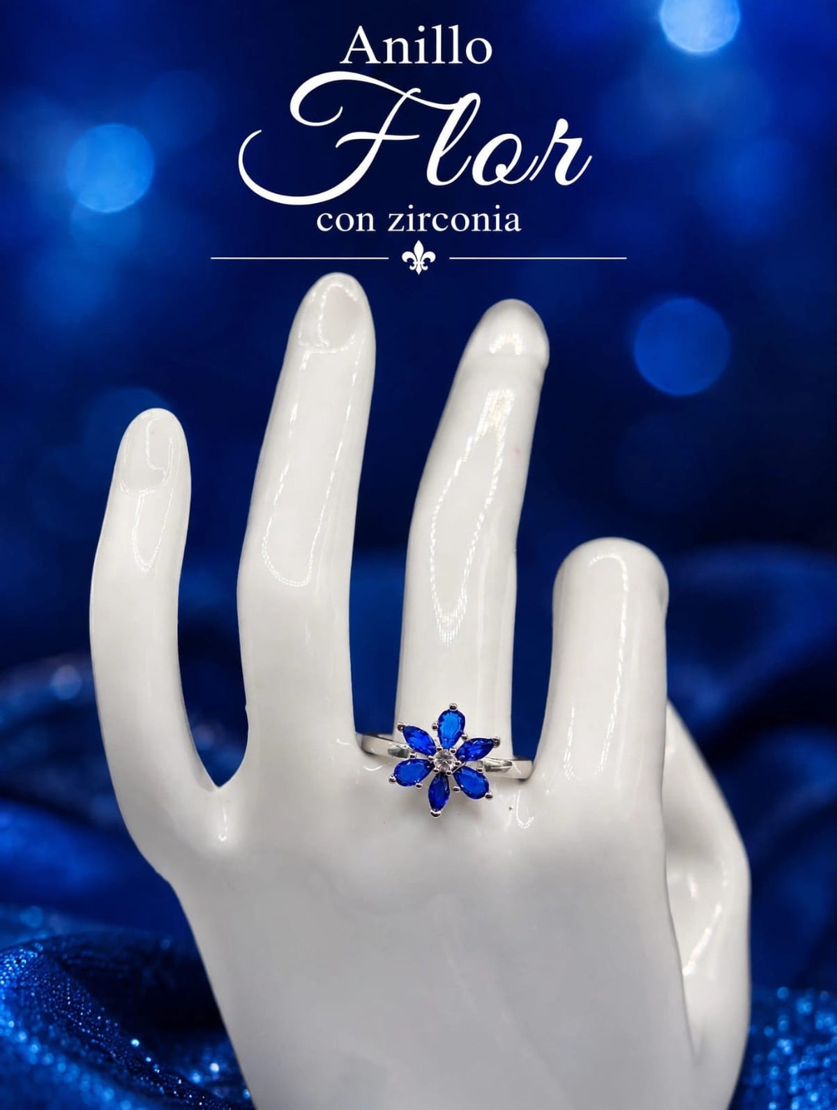 Anillo de Flor con Zirconia Azul AO0042