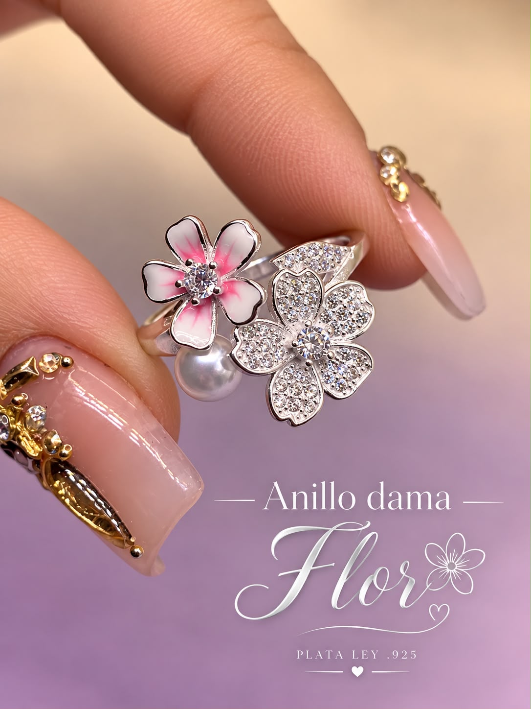 Anillo de Flores con Perla AO0105