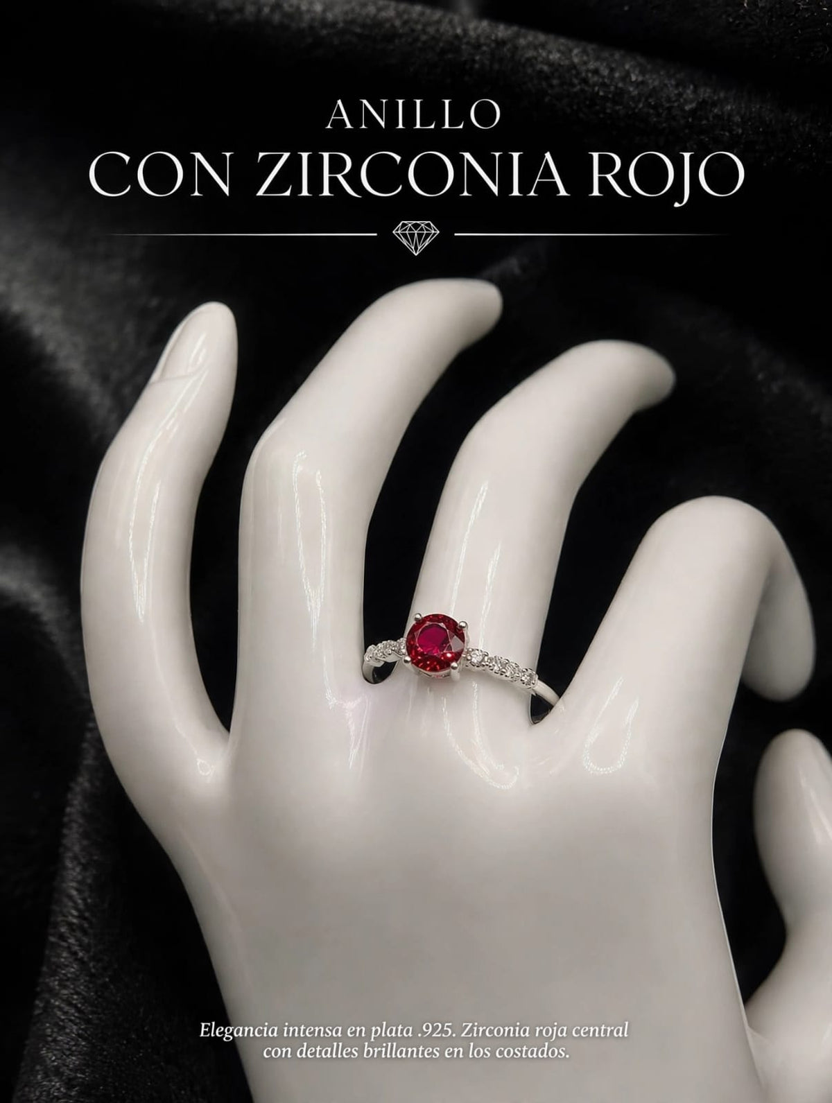 Anillo Redondo de Zirconia Roja AO0041